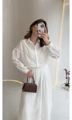 Darwin Brode Detaylı Gömlek-Etek Takım - Beyaz - Kod: 2245 5079