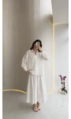 Darwin Brode Detaylı Gömlek-Etek Takım - Beyaz - Kod: 2245 5079