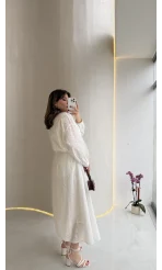 Darwin Brode Detaylı Gömlek-Etek Takım - Beyaz - Kod: 2245 5079