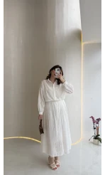 Darwin Brode Detaylı Gömlek-Etek Takım - Beyaz - Kod: 2245 5079