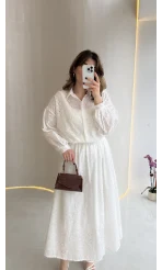 Darwin Brode Detaylı Gömlek-Etek Takım - Beyaz - Kod: 2245 5079