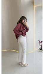 Ow Yüksek Bel Yıldız Detaylı Dar Paça Denim Jean Pantolon - Beyaz - Kod: 0960