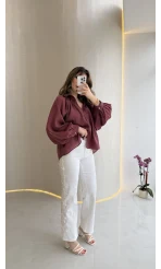 Ow Yüksek Bel Yıldız Detaylı Dar Paça Denim Jean Pantolon - Beyaz - Kod: 0960