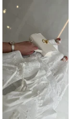 Elena Çiçek Dokulu Brode Detay Bluz Etek Takım - Ekru - Kod: 1072-5067