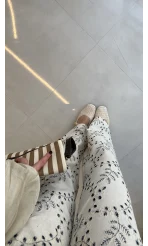 Ow Yüksek Bel Keten Nakışlı Pantolon - Bej - Kod: 251710