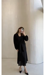 Bolerolu Midi Boy Elbise - Siyah - Kod: 3367