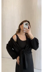 Bolerolu Midi Boy Elbise - Siyah - Kod: 3367