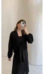 Bolerolu Midi Boy Elbise - Siyah - Kod: 3367