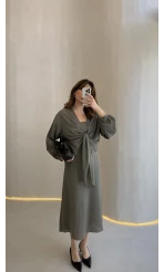 Bolerolu Midi Boy Elbise - Haki - Kod: 3367