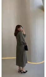 Bolerolu Midi Boy Elbise - Haki - Kod: 3367