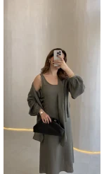 Bolerolu Midi Boy Elbise - Haki - Kod: 3367