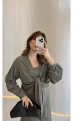 Bolerolu Midi Boy Elbise - Haki - Kod: 3367