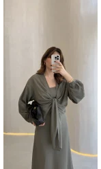 Bolerolu Midi Boy Elbise - Haki - Kod: 3367