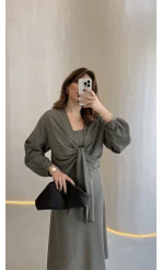 Bolerolu Midi Boy Elbise - Haki - Kod: 3367