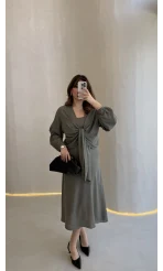 Bolerolu Midi Boy Elbise - Haki - Kod: 3367