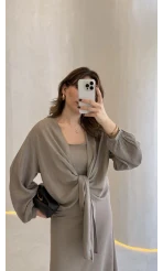 Bolerolu Midi Boy Elbise - Vizon - Kod: 3367