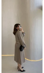 Bolerolu Midi Boy Elbise - Vizon - Kod: 3367