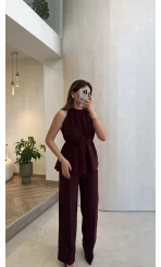 Fera Bağlama Detaylı Takım - Mürdüm - Kod: 8920