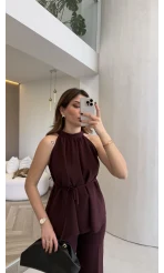 Fera Bağlama Detaylı Takım - Mürdüm - Kod: 8920