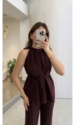 Fera Bağlama Detaylı Takım - Mürdüm - Kod: 8920