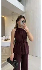 Fera Bağlama Detaylı Takım - Mürdüm - Kod: 8920