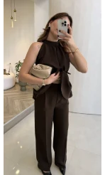 Fera Bağlama Detaylı Takım - Kahve - Kod: 8920