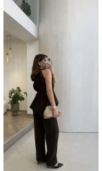 Fera Bağlama Detaylı Takım - Kahve - Kod: 8920