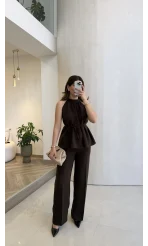 Fera Bağlama Detaylı Takım - Kahve - Kod: 8920