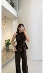 Fera Bağlama Detaylı Takım - Kahve - Kod: 8920