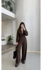 Parco Beli Lastikli Pamuk Kumaş Eşofman Takım - Kahve - Kod: 51323