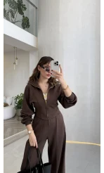 Parco Beli Lastikli Pamuk Kumaş Eşofman Takım - Kahve - Kod: 51323