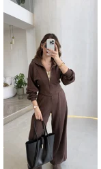 Parco Beli Lastikli Pamuk Kumaş Eşofman Takım - Kahve - Kod: 51323