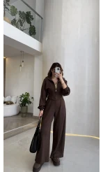 Parco Beli Lastikli Pamuk Kumaş Eşofman Takım - Kahve - Kod: 51323