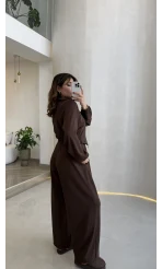 Parco Beli Lastikli Pamuk Kumaş Eşofman Takım - Kahve - Kod: 51323