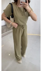 Yarım Kol Bluz Pantolon Takım - Olive - Kod: 51163