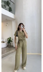 Yarım Kol Bluz Pantolon Takım - Olive - Kod: 51163