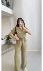 Yarım Kol Bluz Pantolon Takım - Olive - Kod: 51163