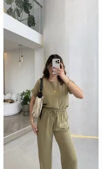 Yarım Kol Bluz Pantolon Takım - Olive - Kod: 51163