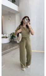 Yarım Kol Bluz Pantolon Takım - Olive - Kod: 51163
