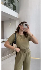 Yarım Kol Bluz Pantolon Takım - Olive - Kod: 51163