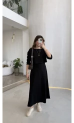 Bluzlu İkili Takım Elbise - Siyah - Kod: 4064