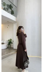 Bluzlu İkili Takım Elbise - Kahverengi - Kod: 4064