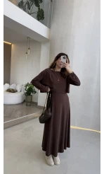 Bluzlu İkili Takım Elbise - Kahverengi - Kod: 4064