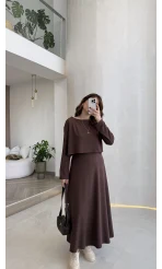 Bluzlu İkili Takım Elbise - Kahverengi - Kod: 4064