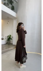 Bluzlu İkili Takım Elbise - Kahverengi - Kod: 4064