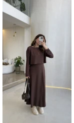 Bluzlu İkili Takım Elbise - Kahverengi - Kod: 4064