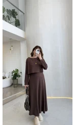 Bluzlu İkili Takım Elbise - Kahverengi - Kod: 4064