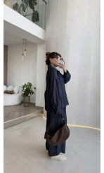 Dik Yaka Denim Tensel Gömlek- Pantolon Takım - Lacivert - Kod: 0100