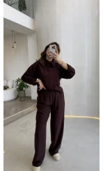 Asimetrik Kesim Yaka Detay Gömlek Takım - Bordo - Kod: 51335