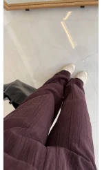 Asimetrik Kesim Yaka Detay Gömlek Takım - Bordo - Kod: 51335